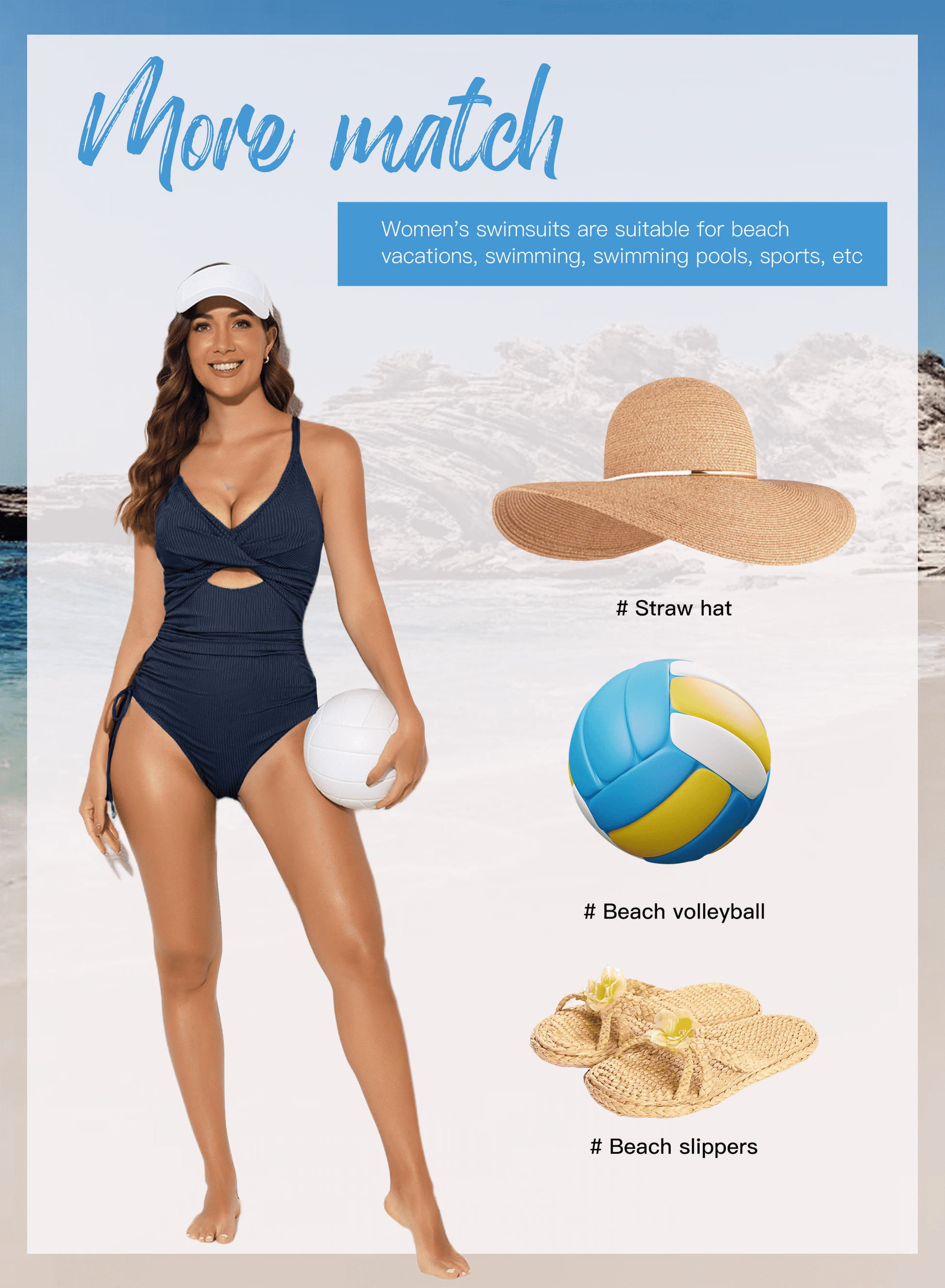 One Piece Bathing Suit Women Ribbed Tummy Control One Piece Swimsuits High Cut Bathing Suit Sexy V Neck Criss Cross Monikini Blue L