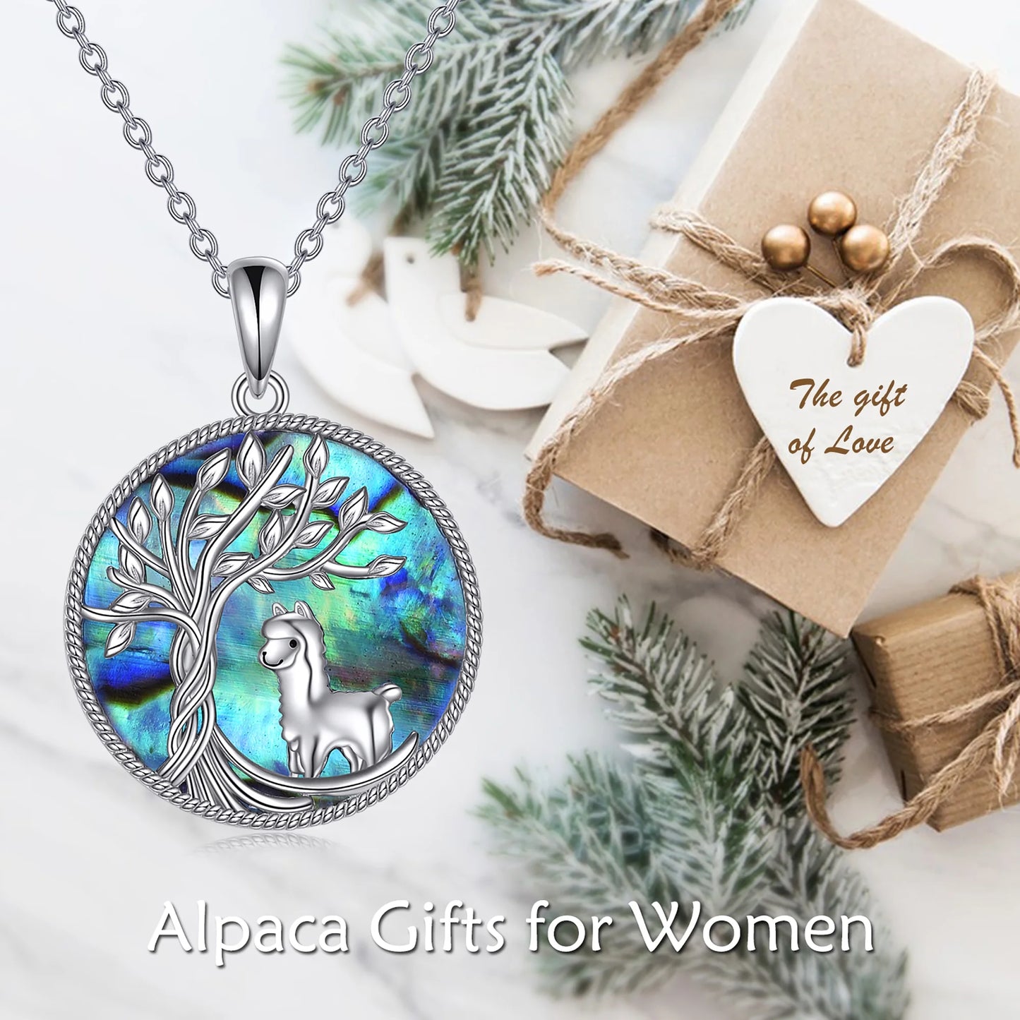 Valentines Gifts for Women Tree of Life Wolf Necklace Sterling Silver with Abalone Shell Animal Pendant Jewelry Valentines Day Gifts