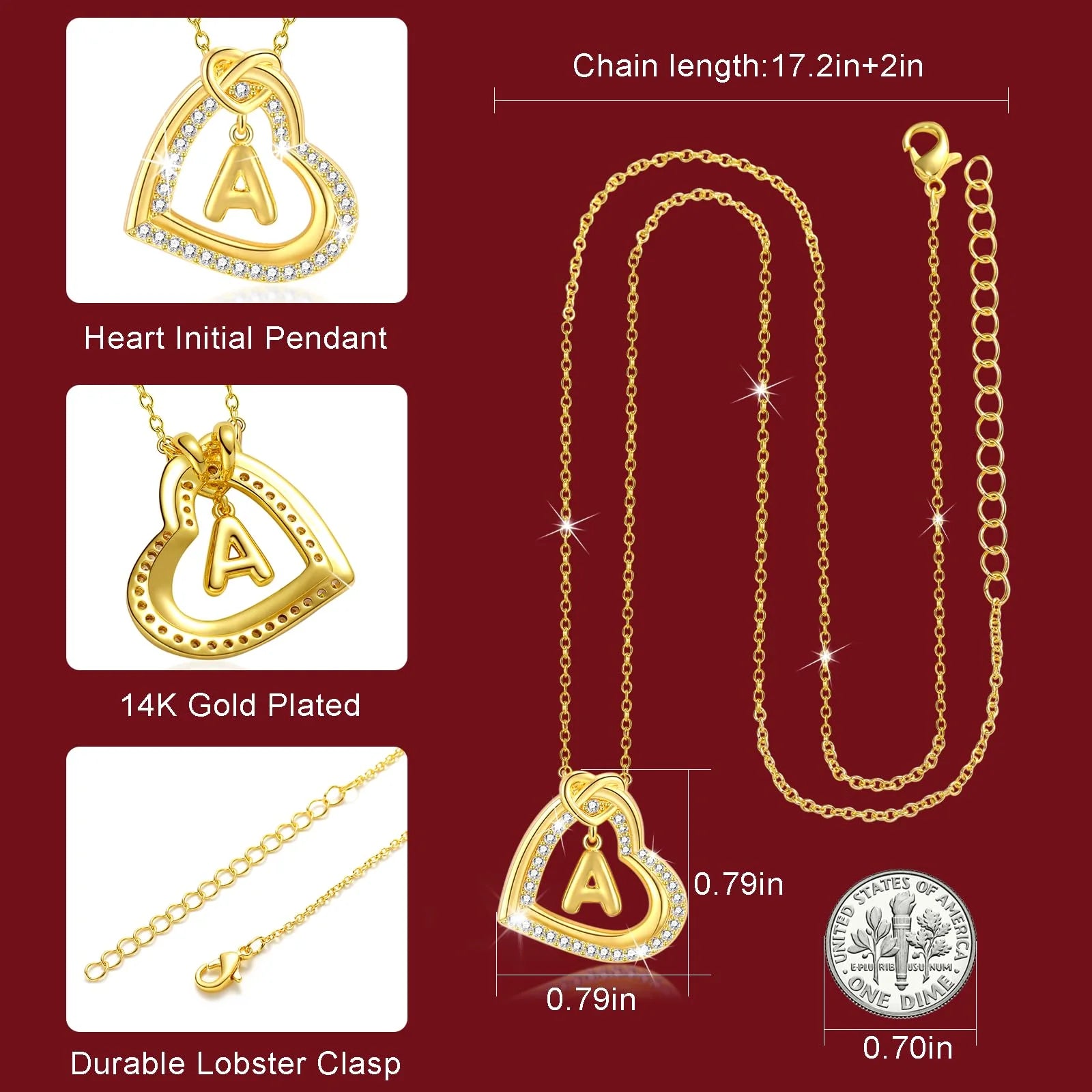 14K Gold Love Heart Initial Necklaces for Women CZ Hypoallergenic Heart Pendant Necklace for Girlfriend Mom Wife Daughter Bubble Letter X Necklace Birthday Mother'S Day Jewelry Gifts for Her